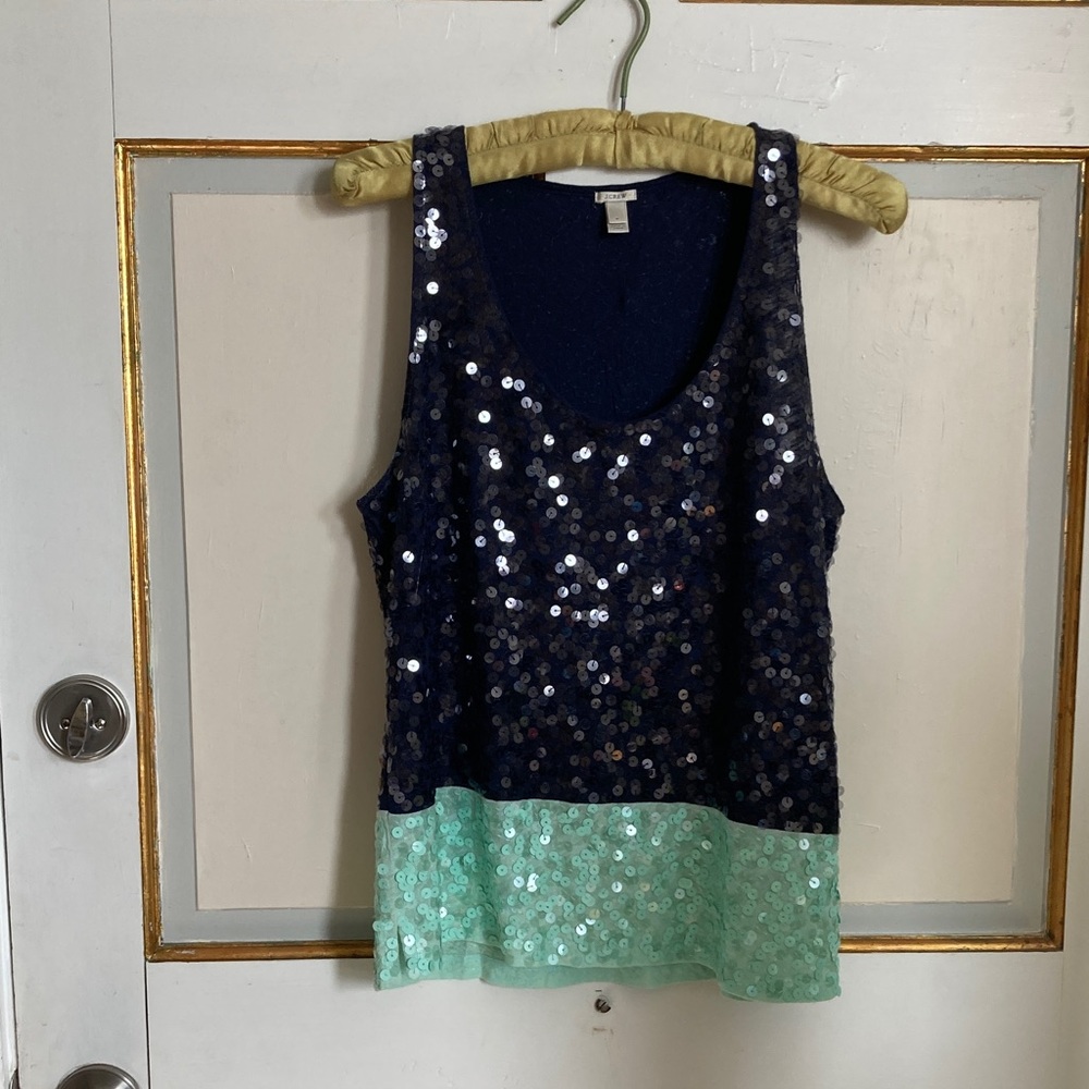 J. Crew Sequin Tank Top - Dark Blue and Light Green worn once